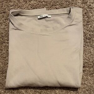 Zara Light Beige Crew Neck Top